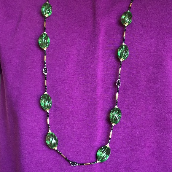 Green, Black & Gold Necklace Long Necklace 35” OOAK, W/o tags ... hand crafted - Picture 7 of 7